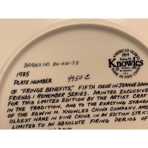 1985 Knowles Plate - Fringe Benefits - Friends I Remember - Jeanne Down - 8.5" - Picture 6 of 9